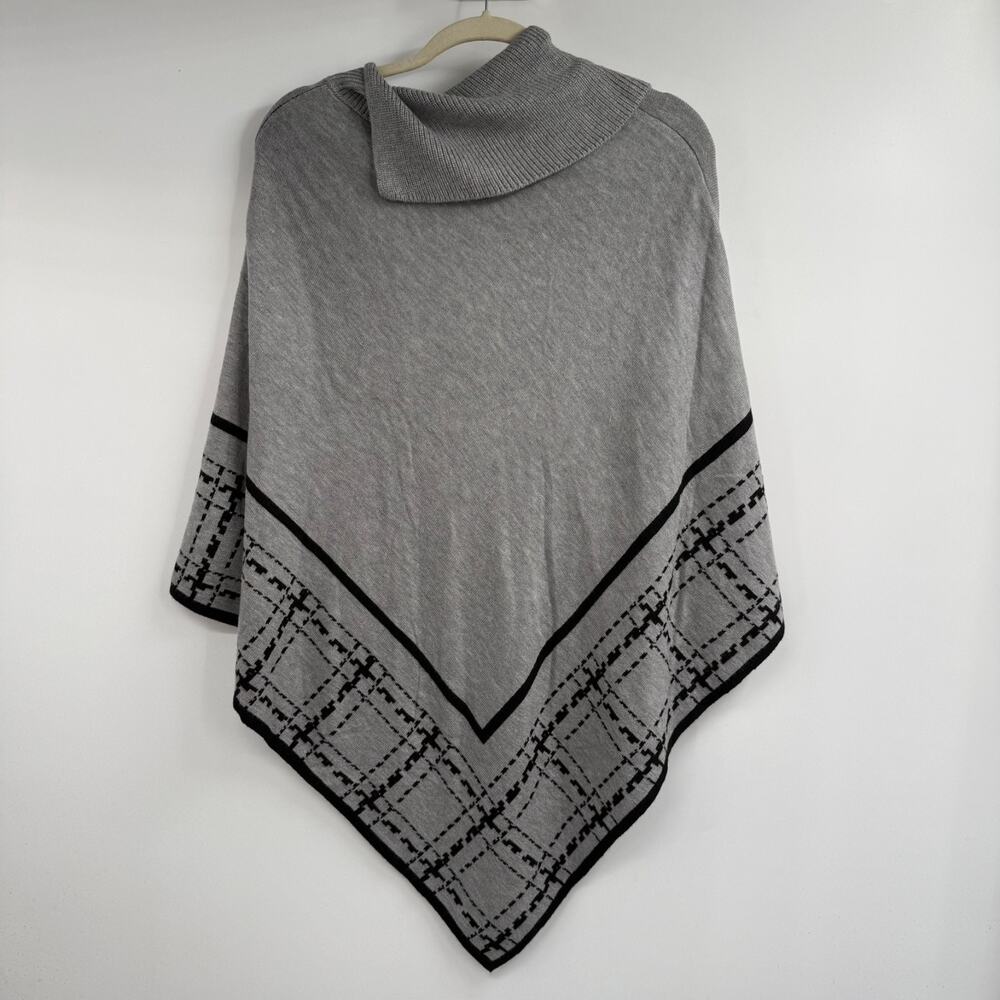 NWT White House Black Market Colorblock Plaid Poncho Sz M/L Gray Cowl Asymmetric